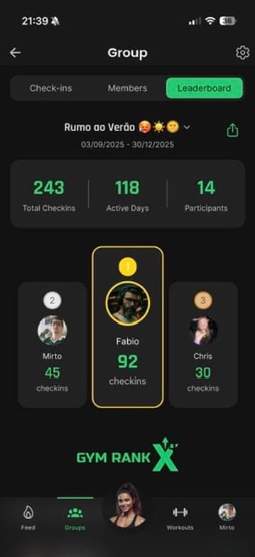 Ranking de competição com amigos no grupo