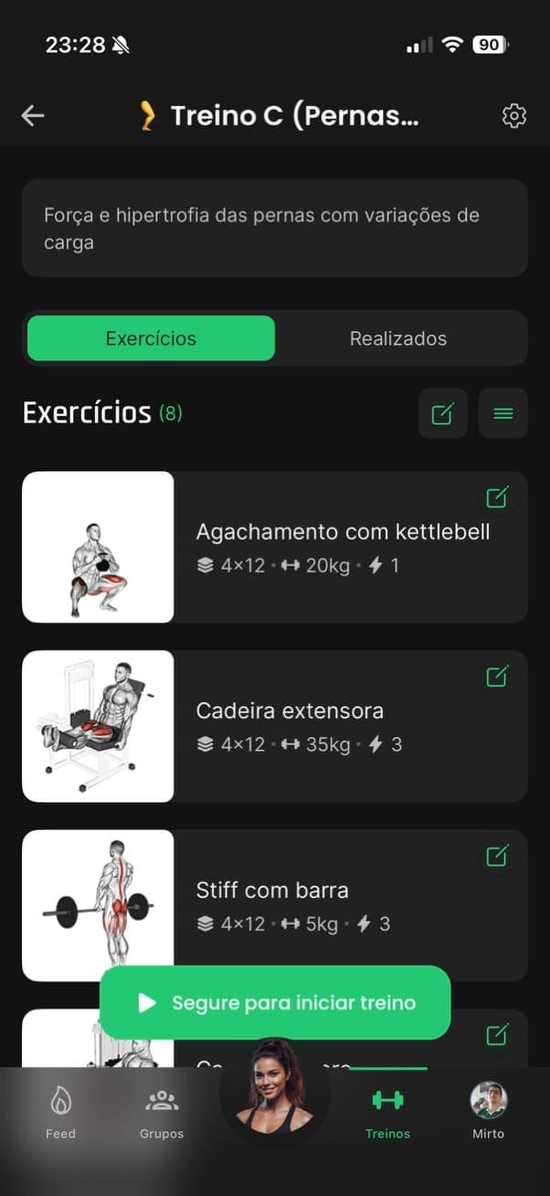 Tela de plano de treino do Gym Rank X