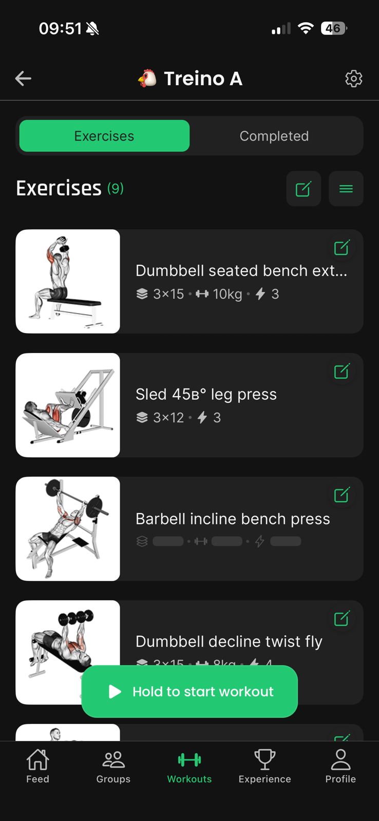 Workout tracking features of Gym Rank X